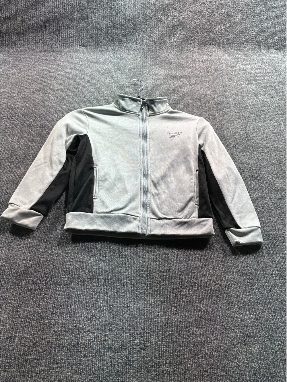 Reebok boys Light Gray and Black Track Jacket Size M